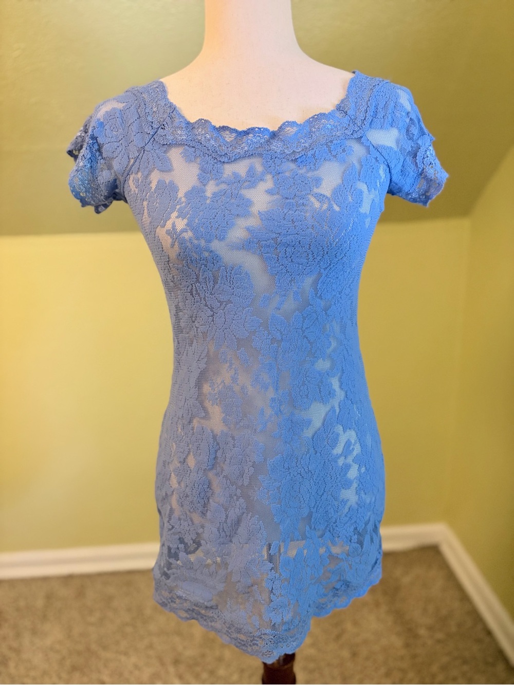 Vintage 2002 Victoria's Secret Periwinkle Blue Lace Slip Lingerie Chemise